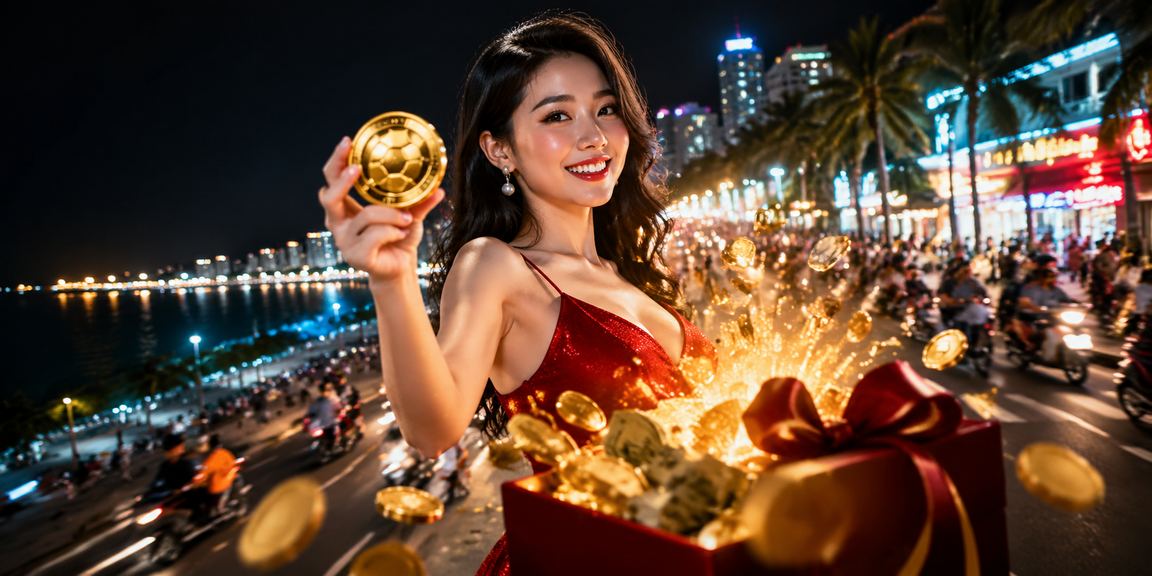 Cảnh đặt cược sòng bạc neon về đêm tại Quy Nhơn Việt Nam